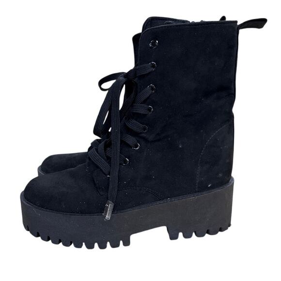 Rouge Size 7 Black Women's Combat Ankle Boot Shoes Faux Suede - Picture 5 of 15